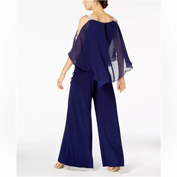 MSK Black Embellished Chiffon Poncho Cold Shoulder Jumpsuit, Women’s Size Small - Picture 4 of 9